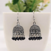 Black Beads Daily Wear Jhumka Silver Classic Oxidised Earrings